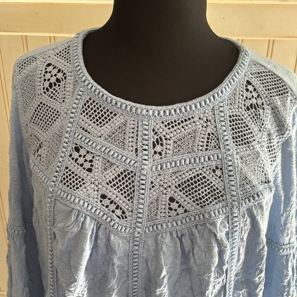 Sundance NWT Woman’s Crinkle Pullover Crochet Eyelet Long Sleeve Top - Picture 2 of 12